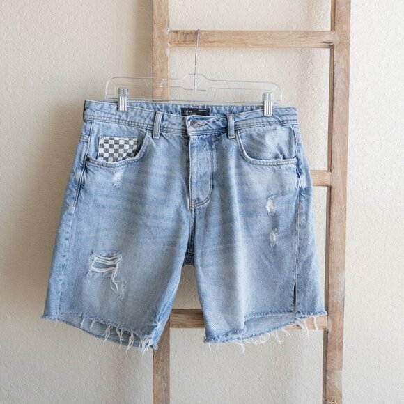 Zara Other - ZARA Shorts Mens Sz 31 Denim Jorts Distressed Ripped Checkerboard Chess